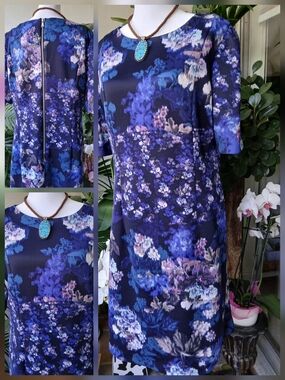 🔥Betsey Johnson Blue Purple Floral Midi Dress EUC Size 12 & FREE GIFT